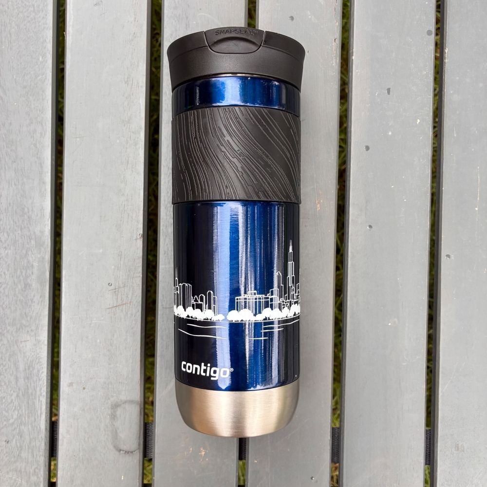 Contigo Snapseal Chicago Skyline UI Health Travel Mug Blue Stainless Steel 16oz